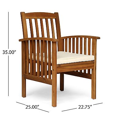 Outdoor Wood Dining Chairs with Cushions and Arms for Backyard (Set of 2)