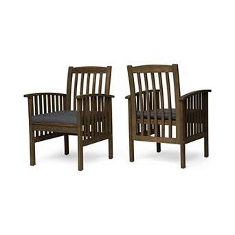 Outdoor Wood Dining Chairs with Cushions and Arms for Backyard (Set of 2)