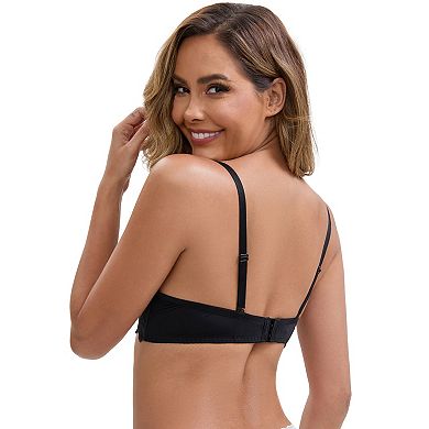 2 Packs Women's Lace Plunge Push Up Underwired Bra Adjustable Spaghetti Straps Soft Cup Lingerie