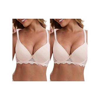 2 Packs Women's Lace Plunge Push Up Underwired Bra Adjustable Spaghetti Straps Soft Cup Lingerie