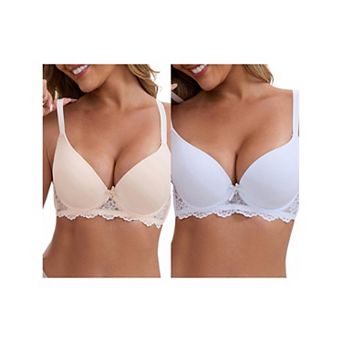 2 Packs Women's Lace Plunge Push Up Underwired Bra Adjustable Spaghetti Straps Soft Cup Lingerie