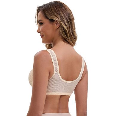 2 Packs Women's Lace Front Closure Full Cup Wireless Bra V-Neck Wide Straps Soft Push Up Bras