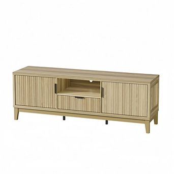 59" Fluted TV Stand, Entertainment Center with Storage Cabinets, Modern Console Table for Livingroom