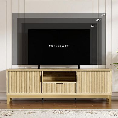 59" Fluted TV Stand, Entertainment Center with Storage Cabinets, Modern Console Table for Livingroom