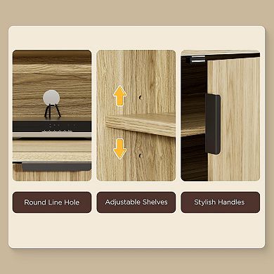 59" Fluted TV Stand, Entertainment Center with Storage Cabinets, Modern Console Table for Livingroom