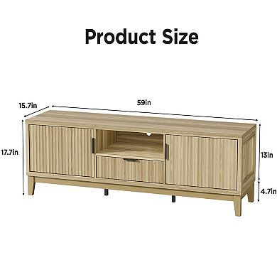 59" Fluted TV Stand, Entertainment Center with Storage Cabinets, Modern Console Table for Livingroom