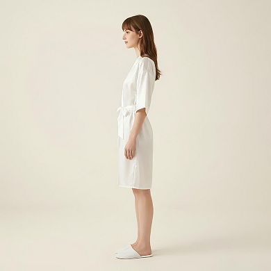 Women's Satin Wrap Robe with Self Tie Waist Belt Short Sleeve Silky Smooth Lightweight Robe