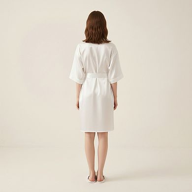 Women's Satin Wrap Robe with Self Tie Waist Belt Short Sleeve Silky Smooth Lightweight Robe