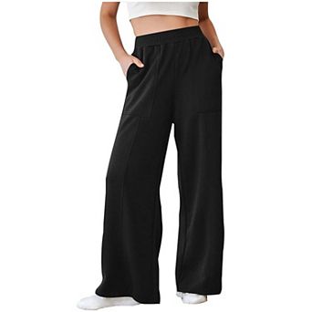 Women's High Waist Wide Leg Pants - Loose Fit Elastic Waistband Trousers