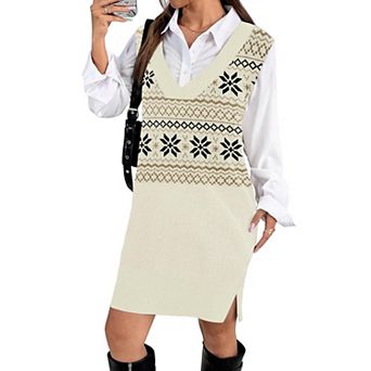 Zeagoo Women's V Neck Oversized Sleeveless Knit Sweater Vest Dress Fall Winter Pullovers