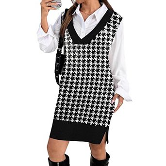 Zeagoo Women's V Neck Oversized Sleeveless Knit Sweater Vest Dress Fall Winter Pullovers