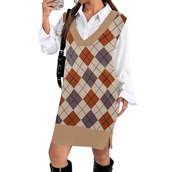 Zeagoo Women's V Neck Oversized Sleeveless Knit Sweater Vest Dress Fall Winter Pullovers