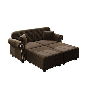Merax Chesterfield Velvet Loveseat Sofa with Ottoman, Mid-Century Modern Button Tufted LoveSeat