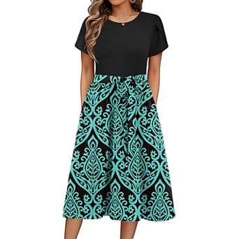 Zeagoo Women's Casual A-Line Floral Knee Length Dresses Teacher Summer Dresses