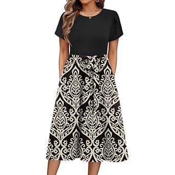 Zeagoo Women's Casual A-Line Floral Knee Length Dresses Teacher Summer Dresses