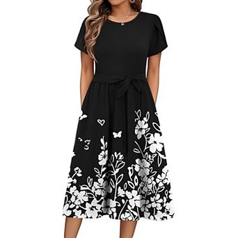 Zeagoo Women's Casual A-Line Floral Knee Length Dresses Teacher Summer Dresses