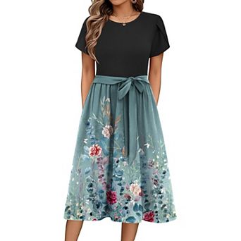 Zeagoo Women's Casual A-Line Floral Knee Length Dresses Teacher Summer Dresses