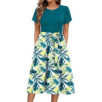 Zeagoo Women's Casual A-Line Floral Knee Length Dresses Teacher Summer Dresses