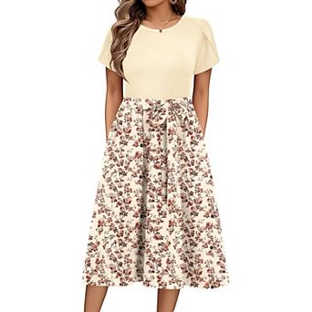Zeagoo Women's Casual A-Line Floral Knee Length Dresses Teacher Summer Dresses