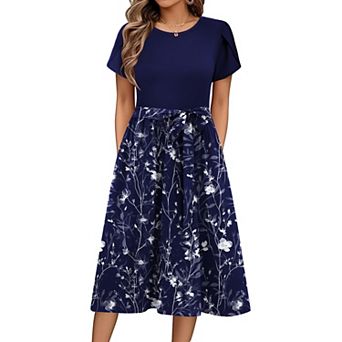 Zeagoo Women's Casual A-Line Floral Knee Length Dresses Teacher Summer Dresses