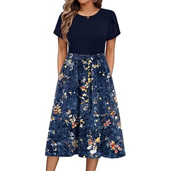 Zeagoo Women's Casual A-Line Floral Knee Length Dresses Teacher Summer Dresses