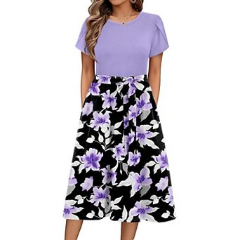 Zeagoo Women's Casual A-Line Floral Knee Length Dresses Teacher Summer Dresses