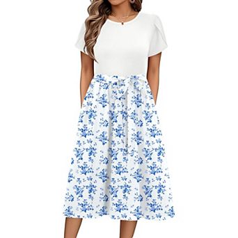 Zeagoo Women's Casual A-Line Floral Knee Length Dresses Teacher Summer Dresses