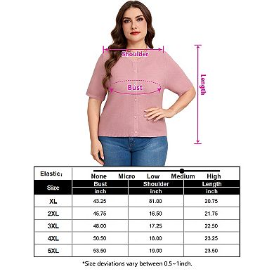 Plus Size Women Lightweight Cardigan Short Sleeve Button Down Knit Top