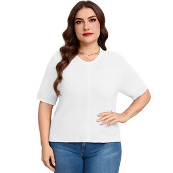 Plus Size Women Lightweight Cardigan Short Sleeve Button Down Knit Top