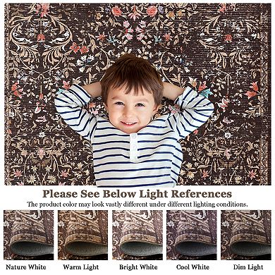 Floral Area Rugs, Washable Stain Resistant Non Slip Low Pile Boho Forest Giverny Carpet