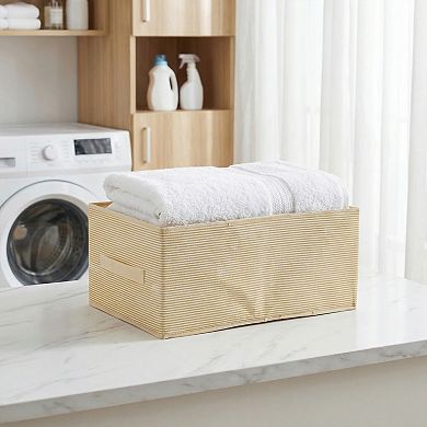 Storage Cube, Fabric Storage Bin with Stripe for Shelves Closet, 3 Pcs Collapsible Storage Basket