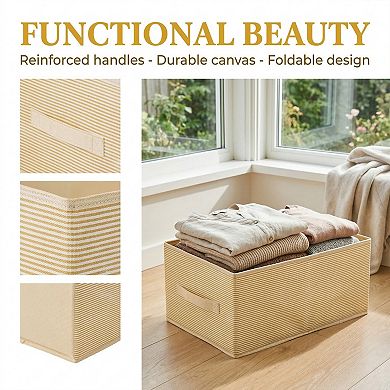 Storage Cube, Fabric Storage Bin with Stripe for Shelves Closet, 3 Pcs Collapsible Storage Basket