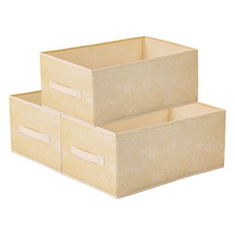 Storage Cube, Fabric Storage Bin with Stripe for Shelves Closet, 3 pc Collapsible Storage Basket