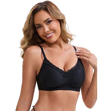 2 Packs Women's Lace Trim V-Neck Wireless Bras Adjustable Spaghetti Straps Lift Up No Trace Bralette