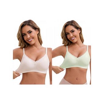 2 Packs Women's Lace Trim V-Neck Wireless Bras Adjustable Spaghetti Straps Lift Up No Trace Bralette