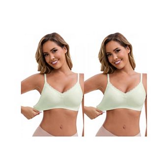 2 Packs Women's Lace Trim V-Neck Wireless Bras Adjustable Spaghetti Straps Lift Up No Trace Bralette
