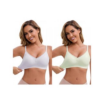 2 Packs Women's Lace Trim V-Neck Wireless Bras Adjustable Spaghetti Straps Lift Up No Trace Bralette