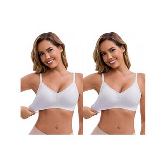 2 Packs Women's Lace Trim V-Neck Wireless Bras Adjustable Spaghetti Straps Lift Up No Trace Bralette