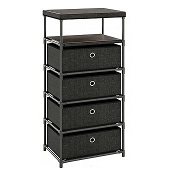 Gymax 4-Drawer Dresser w/ Shelf w/ Fabric Bins Industrial Storage Tower Unit