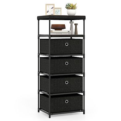 Gymax 4-Drawer Dresser w/ Shelf w/ Fabric Bins Industrial Storage Tower Unit