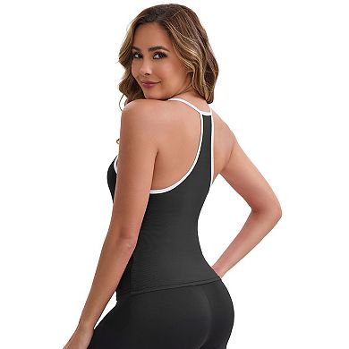 2 Packs Women's V-Neck Spaghetti Straps Tank Top Slim Fit Solid Elastic Cropped Athletic Camisoles