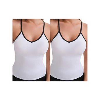 2 Packs Women's V-Neck Spaghetti Straps Tank Top Slim Fit Solid Elastic Cropped Athletic Camisoles