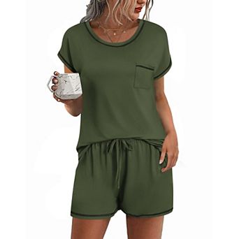Ekouaer Womens Pajama Sets 2 pc Soft Short Sleeve Top and Shorts Sleepwear Round Neck Pjs Lounge