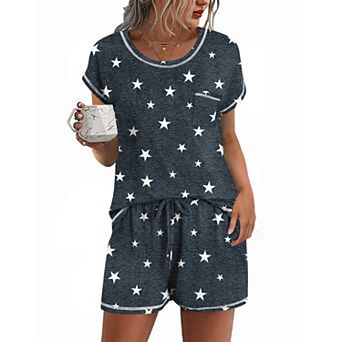 Ekouaer Womens Pajama Sets 2 pc Soft Short Sleeve Top and Shorts Sleepwear Round Neck Pjs Lounge