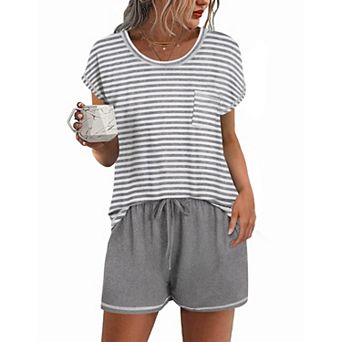 Ekouaer Womens Pajama Sets 2 pc Soft Short Sleeve Top and Shorts Sleepwear Round Neck Pjs Lounge