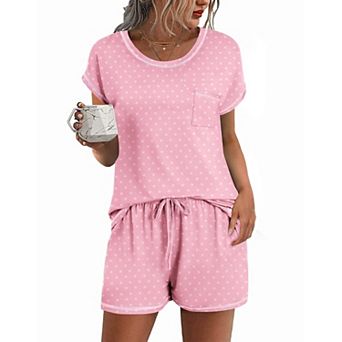Ekouaer Womens Pajama Sets 2 pc Soft Short Sleeve Top and Shorts Sleepwear Round Neck Pjs Lounge