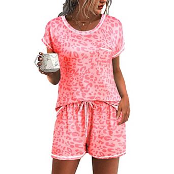 Ekouaer Womens Pajama Sets 2 pc Soft Short Sleeve Top and Shorts Sleepwear Round Neck Pjs Lounge