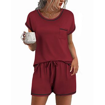 Ekouaer Womens Pajama Sets 2 pc Soft Short Sleeve Top and Shorts Sleepwear Round Neck Pjs Lounge