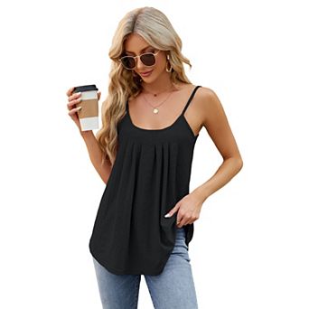 Womens Summer Beach Vacation Flowy Shirts Tank Tops Sleeveless Spaghetti Strap U Neck Loose Casual