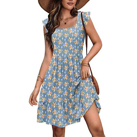 Женские платья Zeagoo Women's Floral Ruffle Tiered Square Neck Mini Boho Beach Sundress with Pockets
